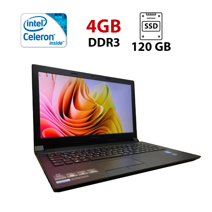 Ноутбук Б-клас Lenovo B50-30 / 15.6" (1366x768) TN / Intel Celeron N2815 (2 ядра по 1.86 - 2.13 GHz) / 4 GB DDR3 / 120 GB SSD / Intel HD Graphics / WebCam б/в - зображення 1