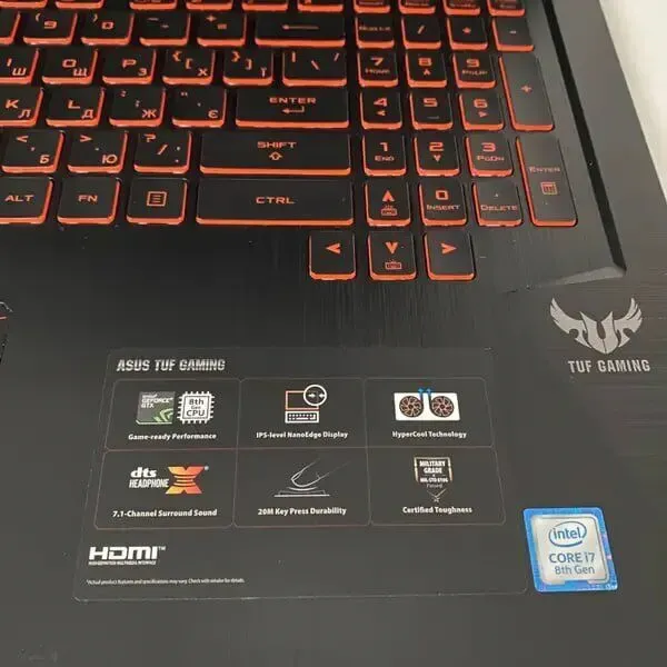 Ігровий ноутбук Asus TUF Gaming / 17.3" (1920x1080) IPS / Intel Core i7-8750H (6 (12) ядер по 2.2 - 4.1 GHz) / 16 GB DDR4 / 512 GB SSD / nVidia GeForce GTX 1060, 3 GB GDDR5, 192-bit / WebCam / HDMI б/в - зображення 6