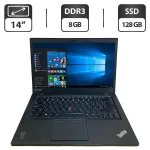 Ноутбук Б-клас Lenovo ThinkPad T440s / 14" (1600x900) TN / Intel Core i5-4300U (2 (4) ядра по 1.9 - 2.9 GHz) / 8 GB DDR3 / 128 GB SSD / Intel HD Graphics 4400 / WebCam / VGA б/в