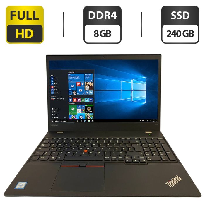 Ультрабук Б-клас Lenovo ThinkPad T570 / 15.6" (1920x1080) IPS / Intel Core i5-7300U (2 (4) ядра по 2.6 - 3.5 GHz) / 8 GB DDR4 / 240 GB SSD / Intel HD Graphics 620 / WebCam б/в - зображення 1