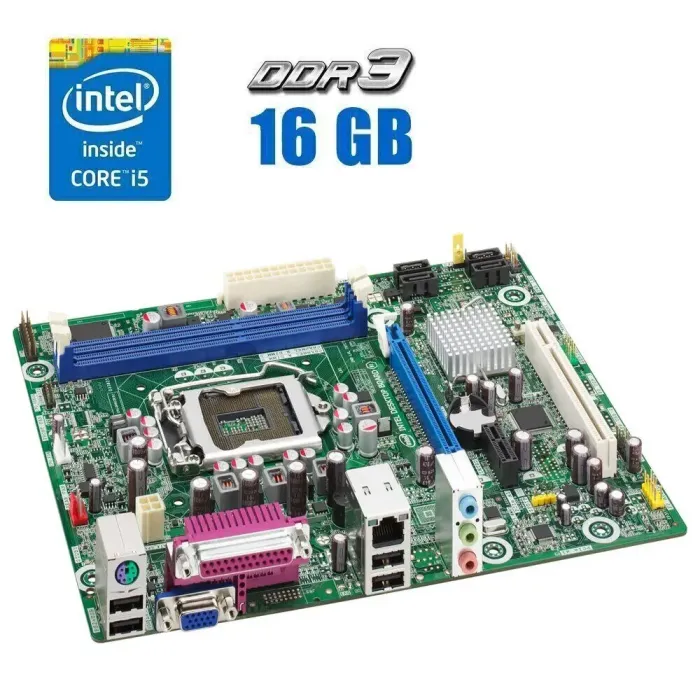 Комплект: Материнська плата Intel Desktop DH61WW / LGA1155 / Intel Core i5-2400 (4 ядра по 3.1 - 3.4 GHz) / 16 GB DDR3 / Intel HD Graphics 2000 + Кулер б/в - зображення 1