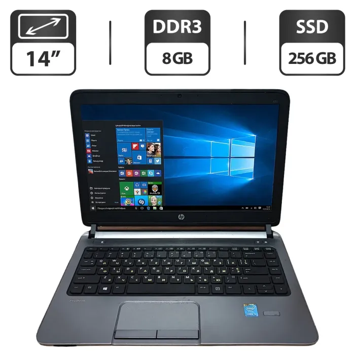 Ноутбук Б-клас HP ProBook 430 G1 / 14" (1366x768) TN / Intel Core i3-4005U (2 (4) ядра по 1.7 GHz) / 8 GB DDR3 / 256 GB SSD / Intel HD Graphics 4400 / WebCam б/в - зображення 1