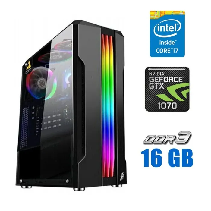 Ігровий ПК Tower NEW / Intel Core i7-2600K (4 (8) ядра по 3.4 - 3.8 GHz) / 16 GB DDR3 NEW / 240 GB SSD NEW / nVidia GeForce GTX 1070, 8 GB GDDR5, 256-bit / 600W NEW б/в - зображення 1