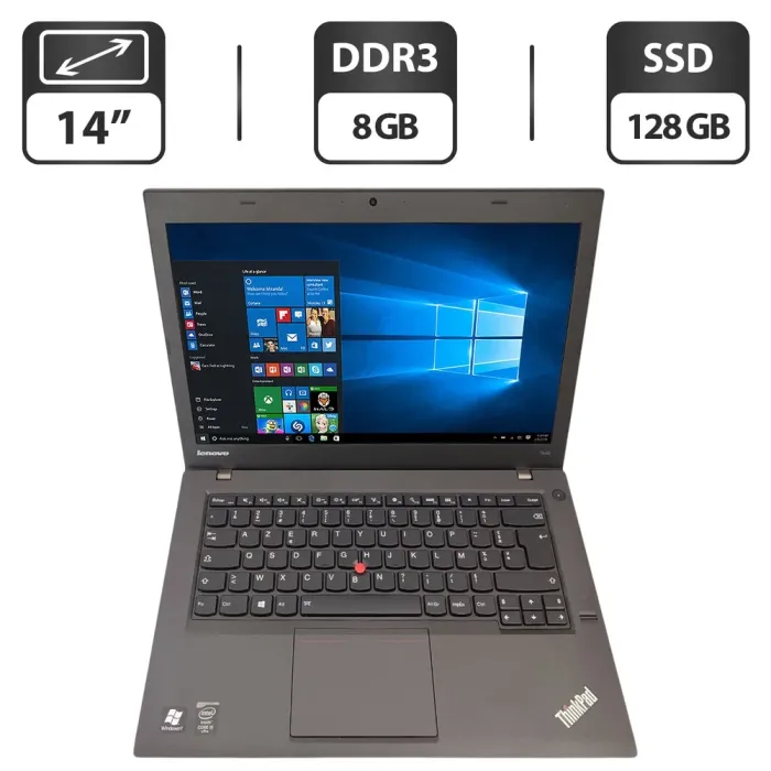 Ноутбук Lenovo ThinkPad T440 / 14" (1600x900) TN / Intel Core i5-4300U (2 (4) ядра по 1.9 - 2.9 GHz) / 8 GB DDR3 / 128 GB SSD / Intel HD Graphics 4400 / WebCam б/в - зображення 1
