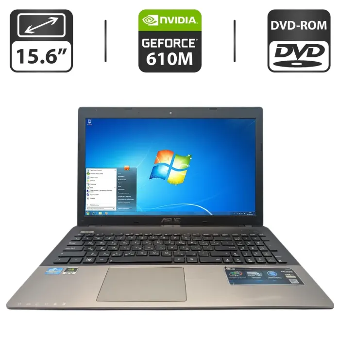 Ноутбук Asus K55 / 15.6" (1366x768) TN / Intel Core i3-3110M (2 (4) ядра по 2.4 GHz) / 8 GB DDR3 / 750 GB HDD / nVidia GeForce 610M, 2 GB GDDR3, 64-bit / WebCam / DVD-ROM б/в - зображення 1