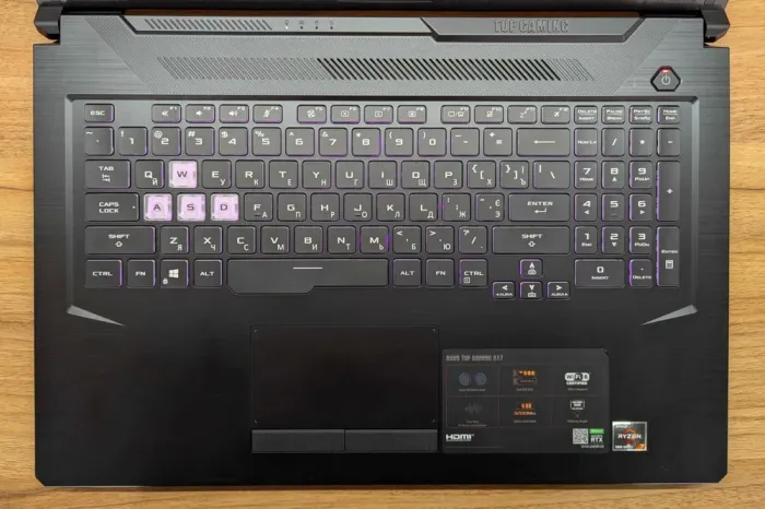 Ігровий ноутбук Asus TUF 706Q / 17.3" (1920x1080) IPS / AMD Ryzen 7 5800H (8 (16) ядер по 3.2 - 4.4 GHz) / 16 GB DDR4 / 512 GB SSD / nVidia GeForce RTX 3050 Ti, 4 GB GDDR6, 128-bit / WebCam / Windows 11 б/в - зображення 3