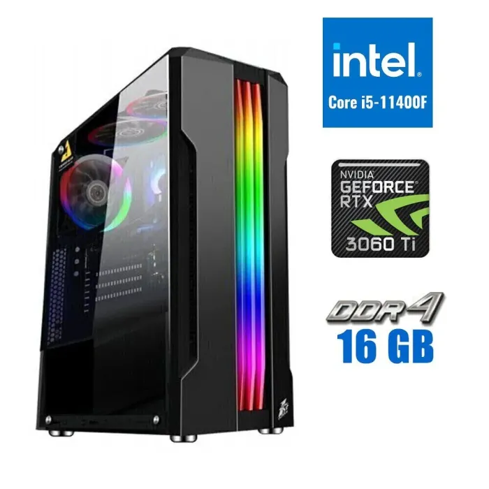 Ігровий ПК Tower / Intel Core i5-11400F (6 (12) ядер по 2.6 - 4.4 GHz) / 16 GB DDR4 / 500 GB SSD M.2 / GeForce RTX 3060 Ti, 8 GB GDDR6, 256-bit / 700W - зображення 1
