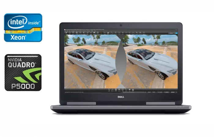 Мобільна робоча станція Dell Precision 7720 / 17.3" (3840x2160) IPS / Intel Xeon E3-1575M v5 (4 (8) ядра по 3.0 - 3.9 GHz) / 32 GB DDR4 / 500 GB SSD + 500 GB HDD / nVidia Quadro P5000, 16 GB GDDR5X, 256-bit / WebCam / Windows 10 б/в - зображення 1