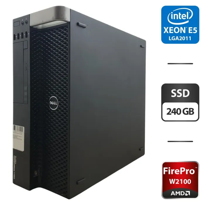 Робоча станція Dell Precision T3610 Tower / Intel Xeon E5-2630 v2 (6 (12) ядер по 2.6 - 3.1 GHz) / 64 GB DDR3 / 240 GB SSD / AMD FirePro W2100, 2 GB GDDR3, 128-bit / DVD-ROM б/в - зображення 1