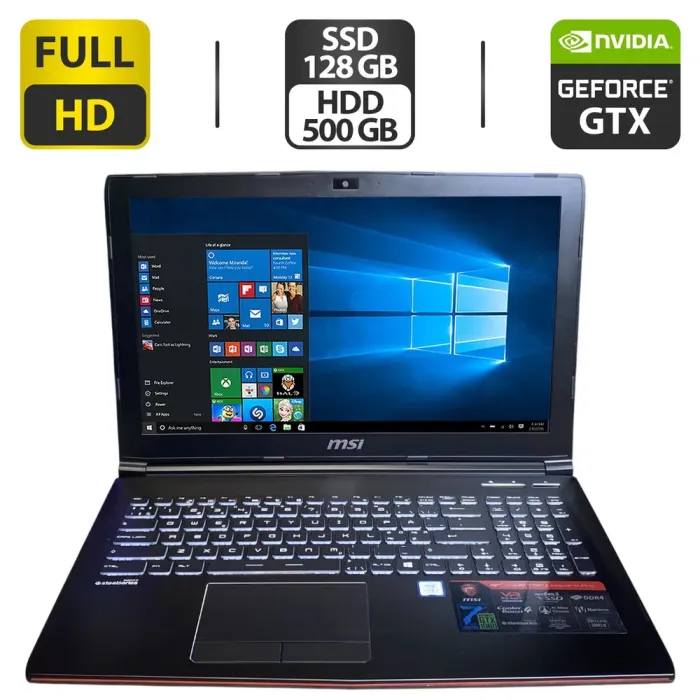 Ігровий ноутбук MSI GP62MVR 6RF Leopard Pro / 15.6" (1920x1080) IPS / Intel Core i7-7700HQ (4 (8) ядра по 2.8 - 3.8 GHz) / 8 GB DDR4 / 128 GB SSD + 1000 GB HDD / nVidia GeForce GTX 1060, 3 GB GDDR5, 192-bit / WebCam б/в - зображення 1