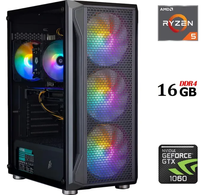 Ігровий ПК Dtop Gaming R533 Tower / AMD Ryzen 5 3600 (6 (12) ядер по 3.6 - 4.2 GHz) / 16 GB DDR4 / 480 GB SSD / nVidia GeForce GTX 1060, 3 GB GDDR5, 192-bit / 500W - зображення 1