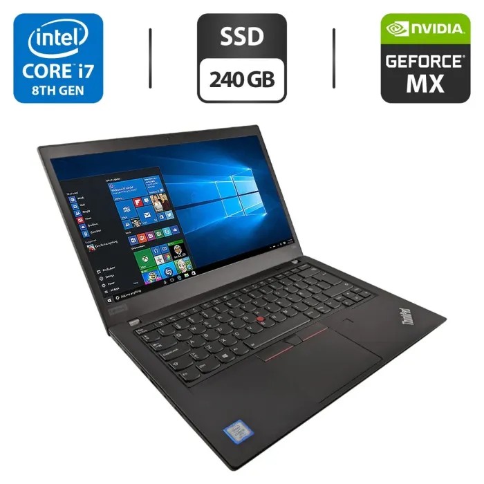 Ультрабук Lenovo ThinkPad T490 / 14" (1920x1080) IPS / Intel Core i7-8665U (4 (8) ядра по 1.9 - 4.8 GHz) / 16 GB DDR4 / 240 GB SSD / nVidia GeForce MX250, 2 GB GDDR5, 64-bit / WebCam б/в - зображення 1
