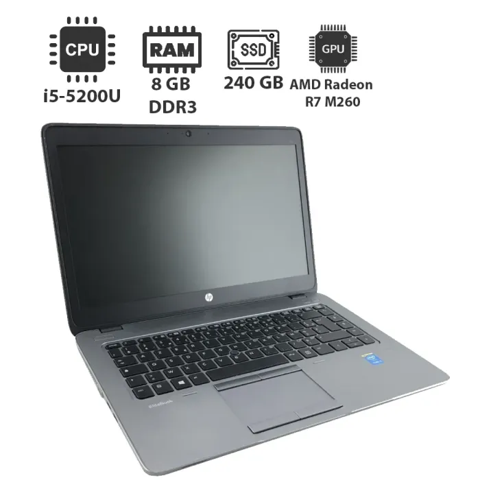 Ультрабук HP EliteBook 840 G2 / 14" (1366x768) TN / Intel Core i5-5200U (2 (4) ядра по 2.2 - 2.7 GHz) / 8 GB DDR3 / 240 GB SSD / AMD Radeon R7 M260, 1 GB DDR3, 64-bit / WebCam / DisplayPort б/в - зображення 1