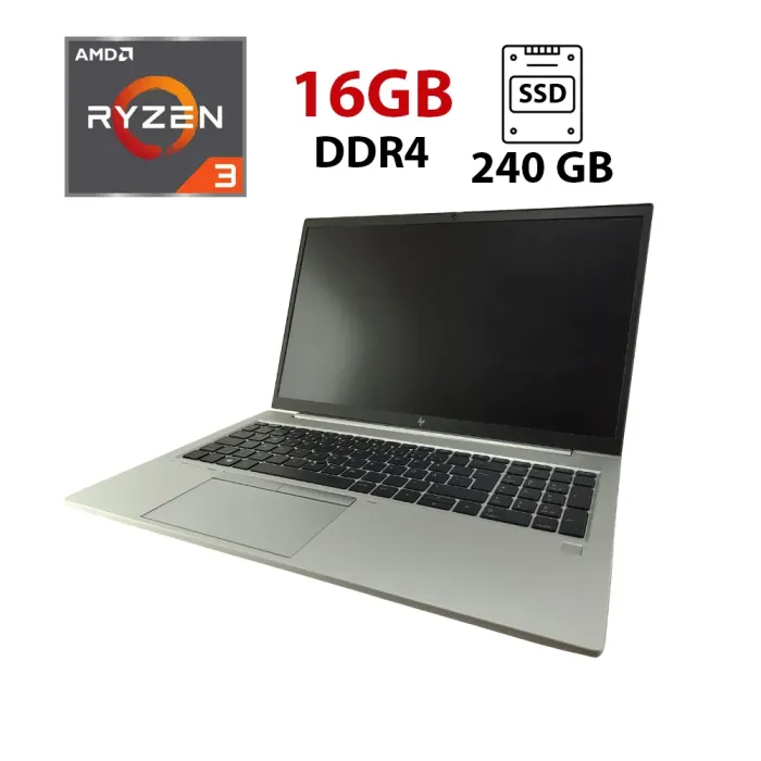 Ультрабук HP EliteBook 855 G7 / 15.6" (1920x1080) IPS / Ryzen 3 Pro 4450U (4 (8) ядра по 2.4 - 3.7 GHz) / 16 GB DDR4 / 240 GB SSD / AMD Radeon Graphics / WebCam б/в - зображення 1
