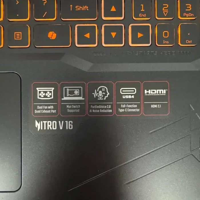 Ігровий ноутбук Acer Nitro V16 ANV16-41-R514 / 16" (1920x1200) IPS / AMD Ryzen 7 8845HS (8 (16) ядер по 3.8 - 5.1 GHz) / 16 GB DDR5 / 1000 GB SSD NVMe / nVidia GeForce RTX 4060, 8 GB GDDR6, 128-bit / WebCam б/в - зображення 9