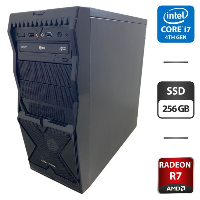 Комп'ютер NoName Tower / Intel Core i7-4770 (4 (8) ядра по 3,4 - 3,9 ГГц) / 16 ГБ DDR3 / 256 ГБ SSD / AMD Radeon R7 250X, 2 ГБ GDDR5, 128-біт / DVD-ROM б/в - зображення 1