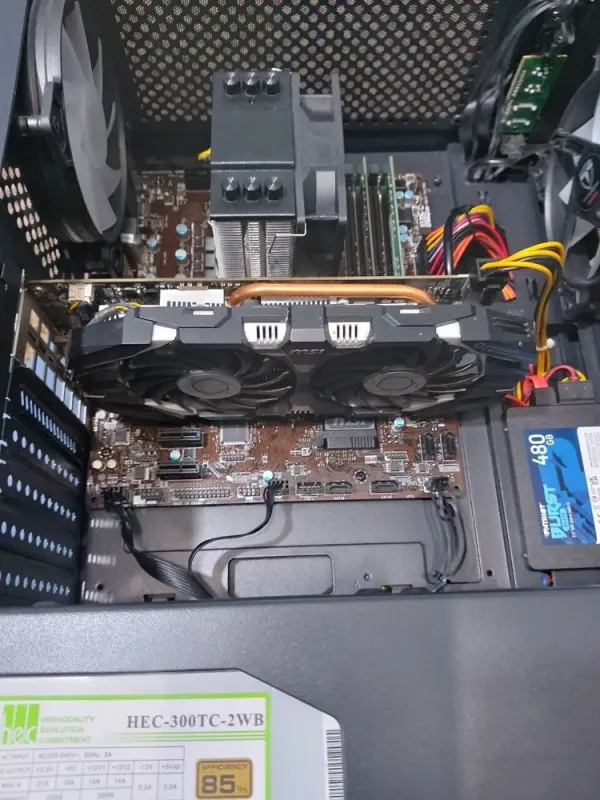 Комплект ПК: DarkFlash Aquarius Mesh Black Tower / Intel Core i5-7400 (4 ядра по 3.0 - 3.5 GHz) / 16 GB DDR4 / 250 GB SSD + 480 GB SSD / nVidia P106-100, 6 GB GDDR5, 192-bit / 300W + Монітор LG 24MB37PM-B / 24" (1920x1080) IPS + Мишка, кабелі підключе б/в - зображення 5