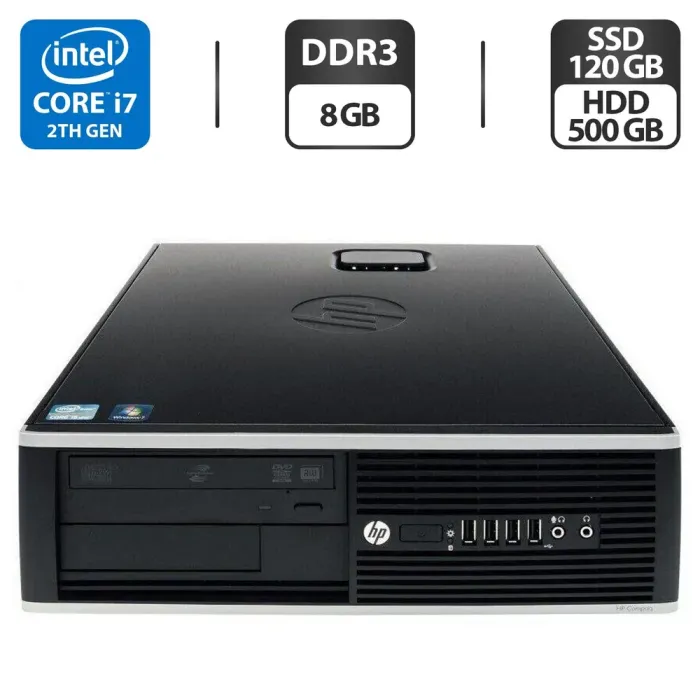 Комп'ютер HP Compaq 8200 Elite SFF / Intel Core i7-2600 (4 (8) ядра по 3.4 - 3.8 GHz) / 8 GB DDR3 / 120 GB SSD + 500 GB HDD / Intel HD Graphics 2000 / DVD-ROM б/в - зображення 1