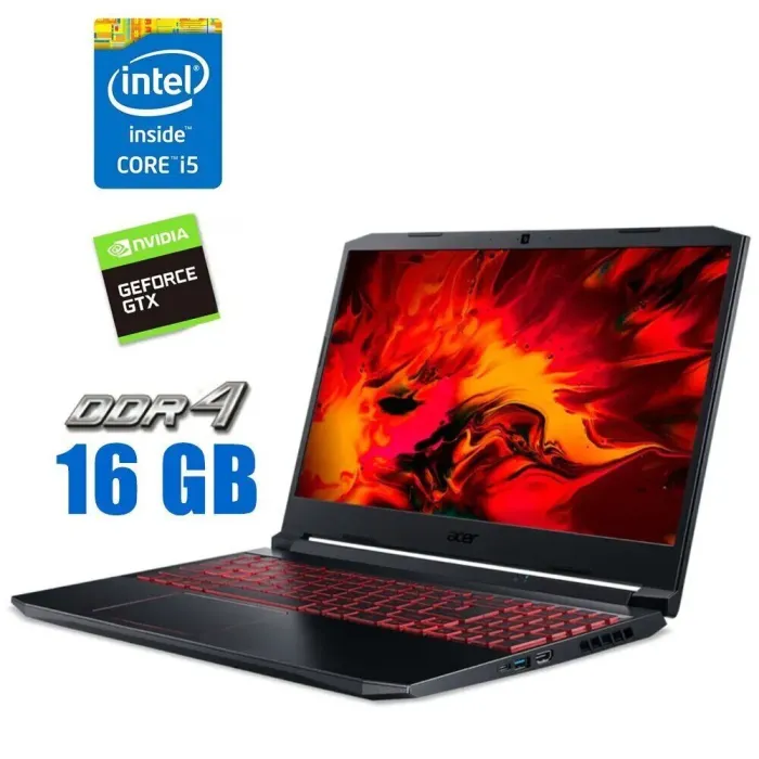 Ігровий ноутбук Б-клас Acer Nitro 5 AN515-55-52KW / 15.6" (1920x1080) IPS / Intel Core i5-10300H (4 (8) ядра по 2.5 - 4.5 GHz) / 16 GB DDR4 / 480 GB SSD / nVidia GeForce GTX 1650 Ti, 4 GB GDDR6, 128-bit / WebCam б/в - зображення 1