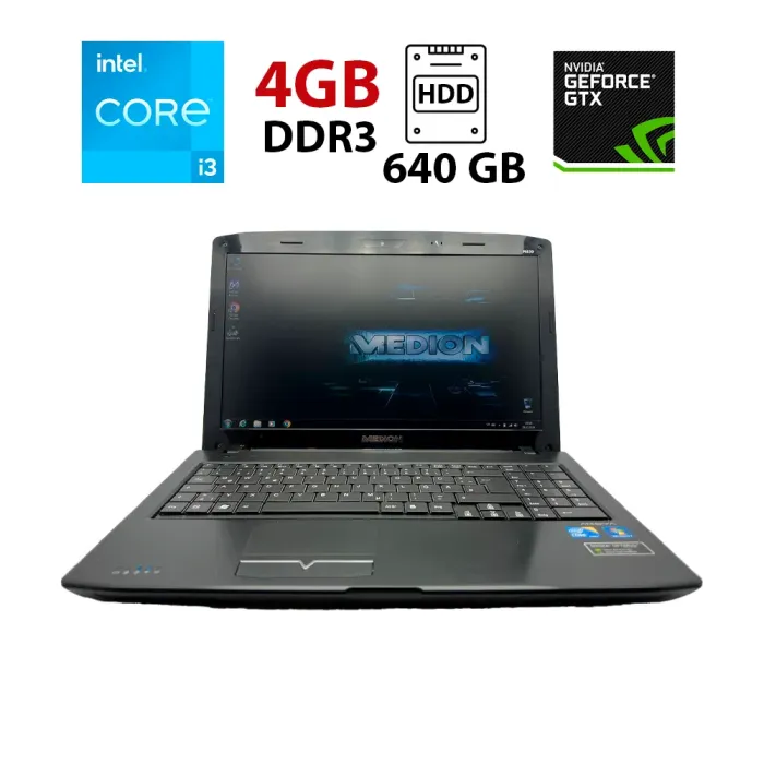 Ноутбук Medion Akoya P6630 / 15.6" (1366x768) TN / Intel Core i3-390M (2 (4) ядра по 2.66 GHz) / 4 GB DDR3 / 640 GB HDD / nVidia GeForce GT 540M, 1 GB GDDR3, 128-bit / WebCam б/в - зображення 1