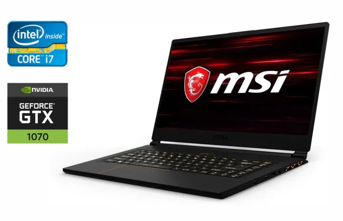 Ігровий ноутбук Б-клас MSI GS65 Stealth Thin 8RF / 15.6" (1920x1080) IPS / Intel Core i7-8750H (6 (12) ядер по 2.2 - 4.1 GHz) / 16 GB DDR4 / 512 GB SSD / nVidia GeForce GTX 1070 Max-Q, 8 GB GDDR5, 256-bit / WebCam б/в - зображення 1