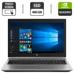 Мобільна робоча станція Б-клас HP ZBook 15 G5 / 15.6" (1920x1080) IPS Touch / Intel Core i7-8750H (6 (12) ядер по 2.2 - 4.1 GHz) / 16 GB DDR4 / 480 GB SSD / nVidia Quadro P1000, 4 GB GDDR5, 128-bit / WebCam б/в