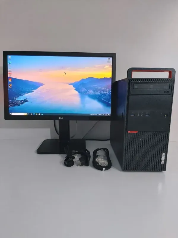 Комплект: Lenovo ThinkCentre M800 Tower / Intel Core i5-6500 (4 ядра по 3.2 - 3.6 GHz) / 16 GB DDR4 / 128 GB SSD + 512 GB SSD / nVidia GeForce GTX 1050 Ti, 4 GB GDDR5, 128-bit / DVD-ROM + Монітор LG 24MB37PM-B / 24" (1920x1080) IPS + Кабелі DVI та жив б/в - зображення 2