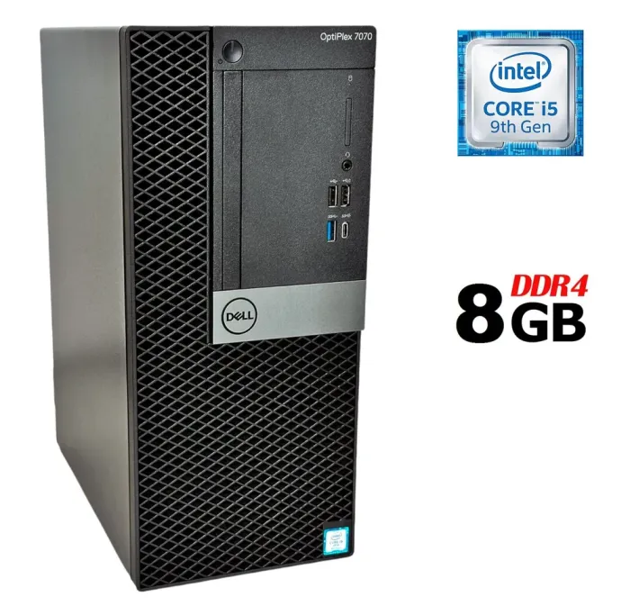 Комп'ютер Б-клас Dell OptiPlex 7070 Tower / Intel Core i5-9500 (6 ядер по 3.0 - 4.4 GHz) / 8 GB DDR4 / no HDD / Intel UHD Graphics 630 / 260W / DisplayPort б/в - зображення 1