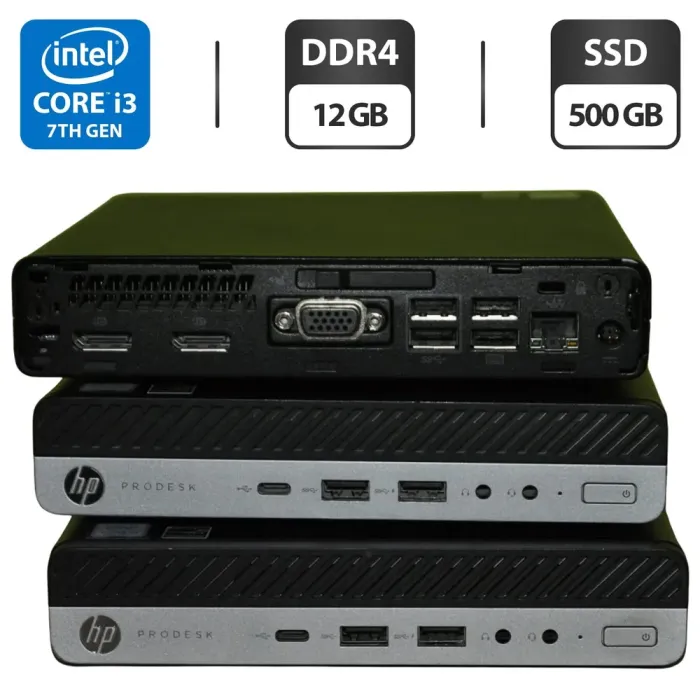 Неттоп HP ProDesk 600 G3 Mini PC USFF / Intel Core i3-7100T (2 (4) ядра по 3.4 GHz) / 12 GB DDR4 / 500 GB SSD / Intel HD Graphics 630 / Windows 11 Pro б/в - зображення 1