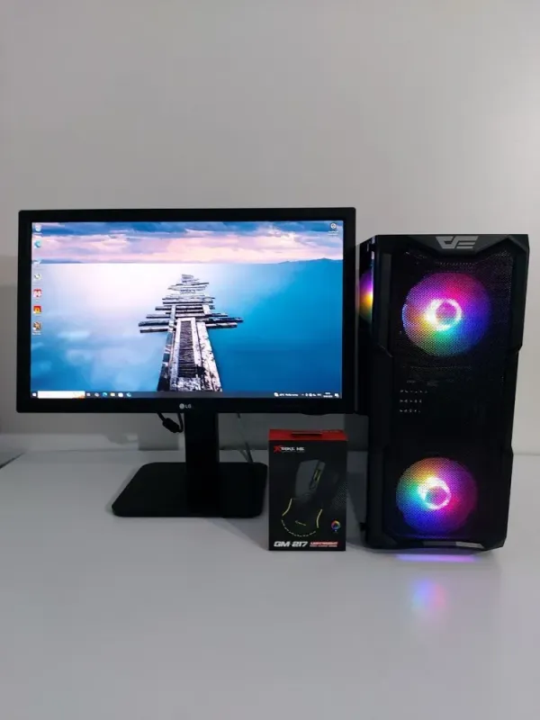 Комплект ПК: DarkFlash Aquarius Mesh Black Tower / Intel Core i5-7400 (4 ядра по 3.0 - 3.5 GHz) / 16 GB DDR4 / 250 GB SSD + 480 GB SSD / nVidia P106-100, 6 GB GDDR5, 192-bit / 300W + Монітор LG 24MB37PM-B / 24" (1920x1080) IPS + Мишка, кабелі підключе б/в - зображення 2