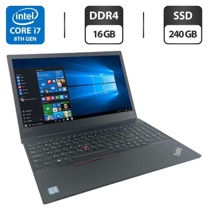 Ноутбук Lenovo ThinkPad E590 / 15.6" (1920x1080) IPS / Intel Core i7-8565U (4 (8) ядра по 1.8 - 4.6 GHz) / 16 GB DDR4 / 240 GB SSD M.2 / Intel UHD Graphics / WebCam б/в - зображення 1