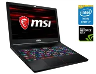 Ігровий ноутбук MSI MegaBook GS63 Stealth 8RE / 15.6" (1920x1080) IPS / Intel Core i7-8750H (6 (12) ядер по 2.2 - 4.1 GHz) / 16 GB DDR4 / 240 GB SSD / nVidia GeForce GTX 1060, 6 GB GDDR5, 192-bit / WebCam / Win 10 Pro б/в