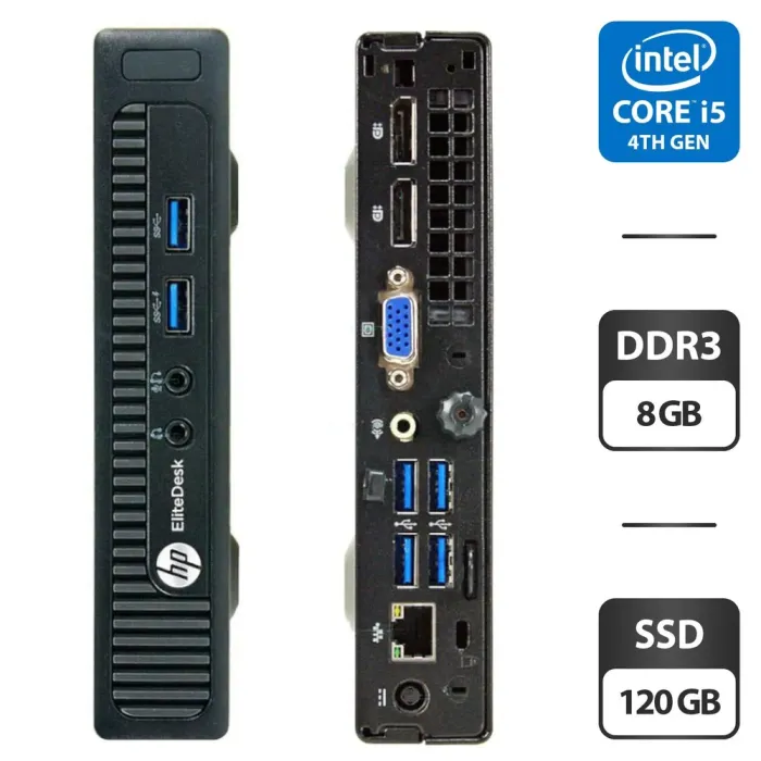 Неттоп HP EliteDesk 800 G1 USFF / Intel Core i5-4590T (4 ядра по 2-3 GHz) / 8 GB DDR3 / 120 GB SSD / Intel HD Graphics 4600 / VGA + Блок живлення б/в - зображення 1