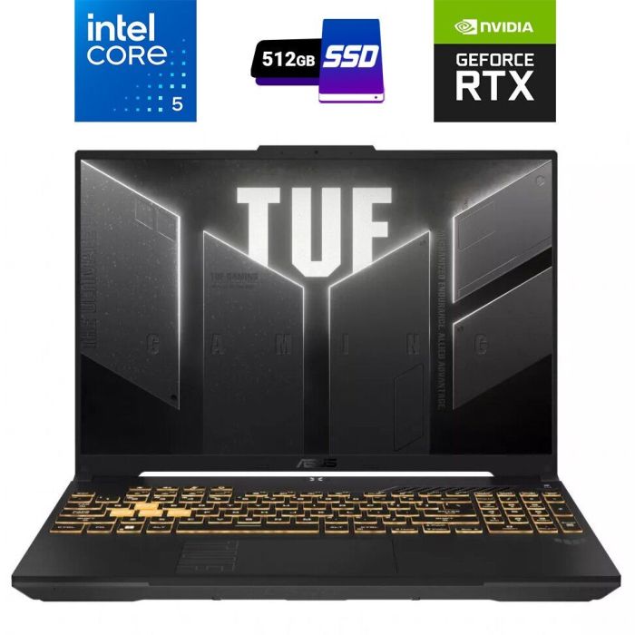 Ігровий ноутбук ASUS TUF Gaming F16 (FX607VU-I5085W) / 16" (1920x1200) IPS / Intel Core 5 210H (8 (12) ядер по 2,2 - 4,8 ГГц) / 8 ГБ DDR5 / 512 ГБ SSD / nVidia GeForce RTX 4050, 6 ГБ GDDR6, 96-біт / Веб-камера / Windows 11 - зображення 1