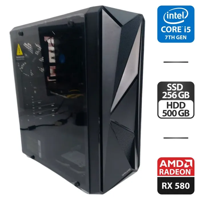 Ігровий ПК 1stPlayer F4 FireRose Tower / Intel Core i5-7400 (4 ядра по 3.0 - 3.5 GHz) / 16 GB DDR4 / 256 GB SSD + 500 GB HDD / AMD Radeon RX 580, 8 GB GDDR5, 256-bit / 600W б/в - зображення 1