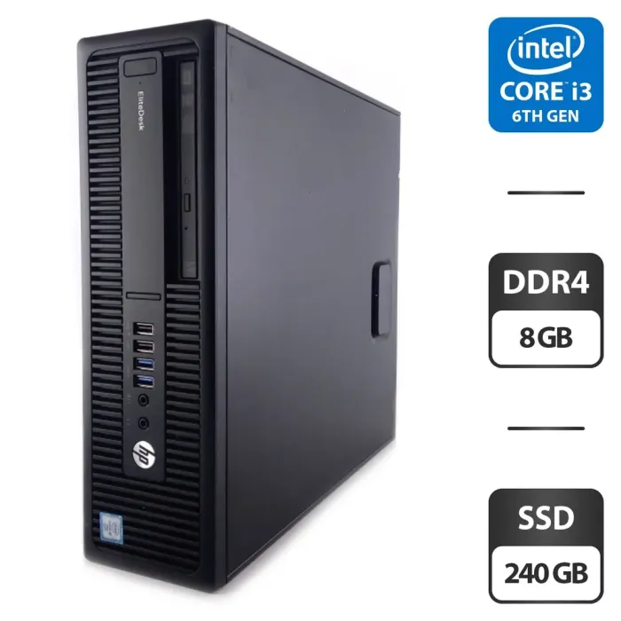 Комп'ютер HP EliteDesk 800 G2 SFF / Intel Core i3-6100 (2 (4) ядра по 3.7 GHz) / 8 GB DDR4 / 240 GB SSD / Intel HD Graphics 530 / DVD-ROM б/в - зображення 1
