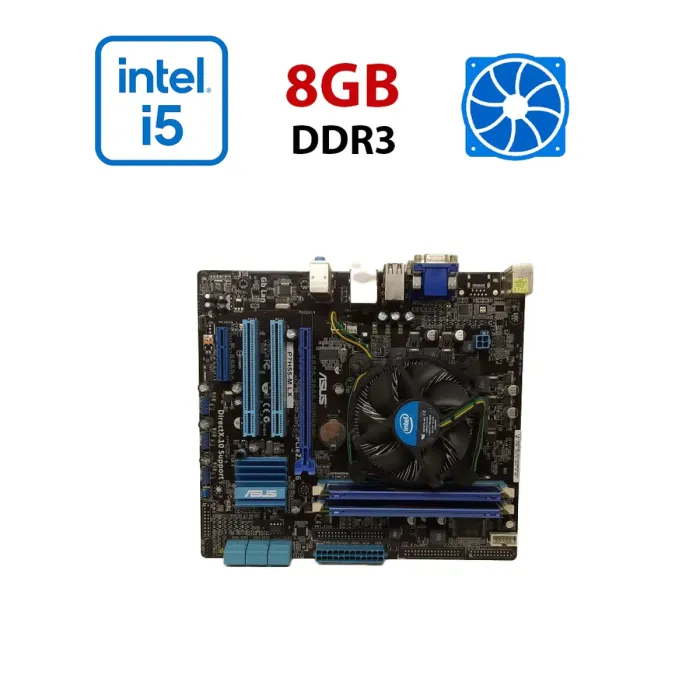 Комплект: Материнська плата Asus P7H55-M LX / LGA1156 / Intel Core i5-750 (4 ядра по 2,66 ГГц) / 8 ГБ DDR3 / Intel HD Graphics + Кулер б/в - изображение 1