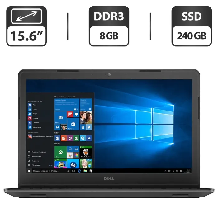 Ноутбук Б-клас Dell Latitude 3550 / 15.6" (1366x768) TN / Intel Core i5-5200U (2 (4) ядра по 2.2 - 2.7 GHz) / 8 GB DDR3 / 240 GB SSD / Intel HD Graphics 5500 / WebCam / HDMI б/в - зображення 1