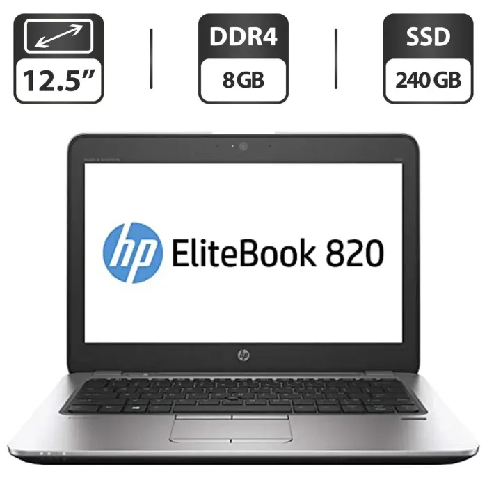 Нетбук Б-клас HP EliteBook 820 G3 / 12.5" (1920x1080) IPS / Intel Core i7-6600U (2 (4) ядра по 2.6 - 3.4 GHz) / 8 GB DDR4 / 240 GB SSD / Intel HD Graphics 520 / WebCam / DisplayPort б/в - зображення 1