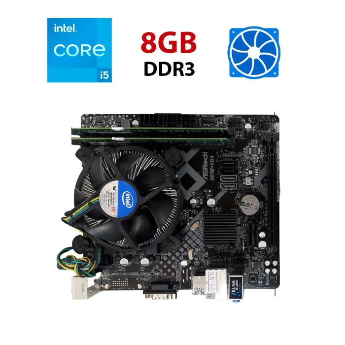 Комплект: Материнська плата ASRock H81M-VG4 R4.01 / 1150 / Intel Core i5-4440 (4 ядра по 3.10-3.30GHz) / 8 GB DDR3 / Intel HD Graphics 4600 + Кулер б/в - зображення 1