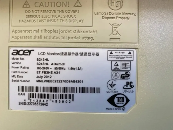 Комплект ПК: комп'ютер Fujitsu Esprimo P520 E85 Tower / Intel Core i5-4430 (4 ядра по 3.0 - 3.2 GHz) / 8 GB DDR3 / 500 GB HDD / Intel HD Graphics 4600 + Монітор Б-клас Acer B243HL / 24" (1920x1080) TN / VGA б/в - зображення 5