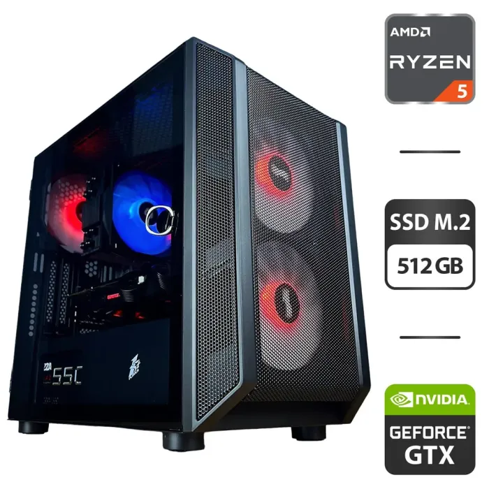 Збірка під замовлення: комп'ютер 1stPlayer D3-3F2-PLUS Black Tower / AMD Ryzen 5 3600 (6 (12) ядер по 3.6 - 4.2 GHz) / 16 GB DDR4 / 512 GB SSD M.2 / nVidia GeForce GTX 1070, 8 GB GDDR5, 256-bit / 550W б/в - зображення 1