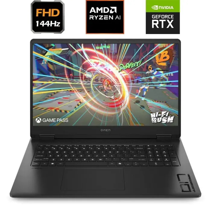 Ігровий ноутбук HP Omen 17-db1007nw (C3BY1EA) / 17,3" (1920x1080) IPS / AMD Ryzen Al 7 350 (8 (16) ядер по 2,0 - 5,0 ГГц) / 16 ГБ DDR5 / 1000 ГБ SSD / nVidia GeForce RTX 5060, 8 ГБ GDDR7, 128-біт / WebCam - зображення 1