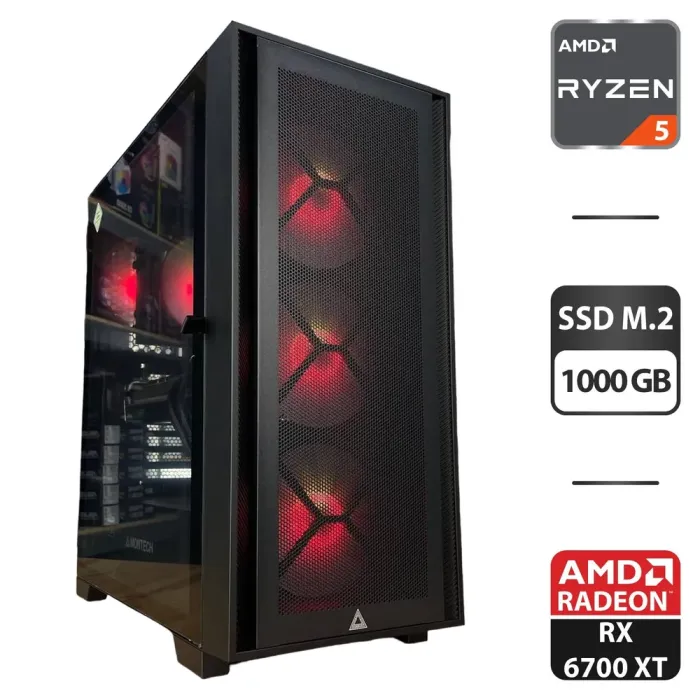 Збірка під замовлення: Montech Air 1000 Premium Tower / AMD Ryzen 5 5600 (6 (12) ядер по 3.5 - 4.4 GHz) / 16 GB DDR4 / 1000 GB SSD M.2 / AMD Radeon RX 6700 XT, 12 GB GDDR6, 192-bit / HDMI / 750W б/в - зображення 1