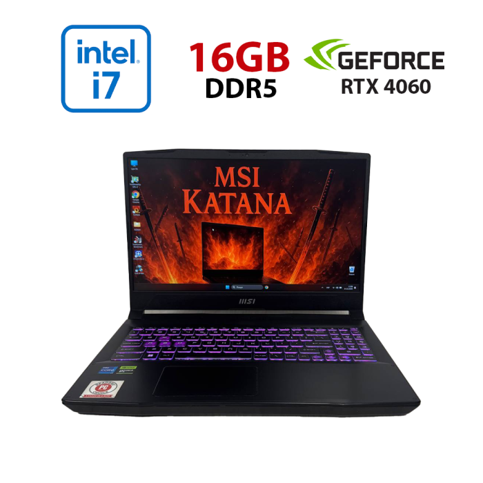 Ігровий ноутбук Б-класу MSI Katana 15 B13VFK / 15,6" (1920x1080) IPS / Intel Core i7-13620H (10 (16) ядер по 3,6 - 4,9 ГГц) / 16 ГБ DDR5 / 1000 ГБ SSD / nVidia GeForce RTX 4060, 8 ГБ GDDR6, 128-біт / WebCam б/в - зображення 1