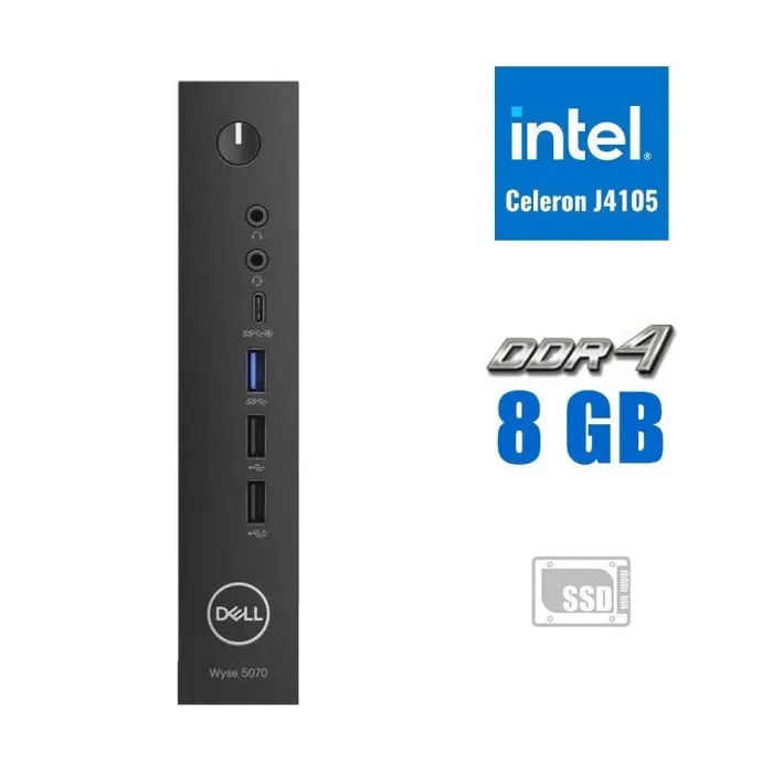 Неттоп Dell WYSE 5070 USFF / Intel Celeron J4105 (4 ядра по 1.5 - 2.5 GHz) / 8 GB DDR4 / 128 GB SSD M.2 / Intel UHD Graphics 600 / 65W / Windows 10 Pro б/в - зображення 1
