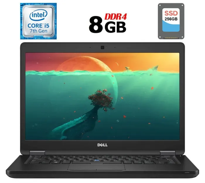 Ноутбук Б-клас Dell Latitude 5480 / 14" (1920x1080) IPS / Intel Core i5-7300U (2 (4) ядра по 2.6 - 3.5 GHz) / 8 GB DDR4 / 256 GB SSD / Intel HD Graphics 620 / WebCam / USB 3.1 / HDMI / Windows 10 б/в - зображення 1