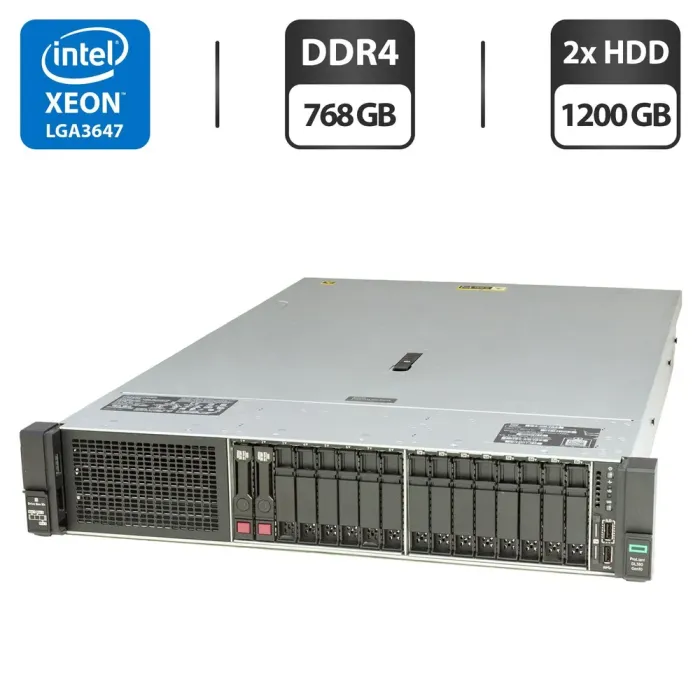 Сервер HP ProLiant DL380 Gen10 (8x 2.5 SFF, 8x 2.5 U2 NVMe) 2U Rack / 2x Intel Xeon Gold 6138 (20 (40) ядра по 2.0 - 3.7 GHz) / 768 GB DDR4 / 2x 1200 GB HDD (SAS) / RAID HP Smart Array P408 / 2x 500W б/в - зображення 1