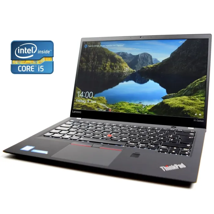 Ультрабук Lenovo ThinkPad X1 Carbon G5 / 14" (1920x1080) IPS / Intel Core i5-7200U (2 (4) ядра по 2.5 - 3.1 GHz) / 8 GB DDR3 / 256 GB SSD / Intel HD Graphics 620 / WebCam / Win 10 Pro б/в - зображення 1