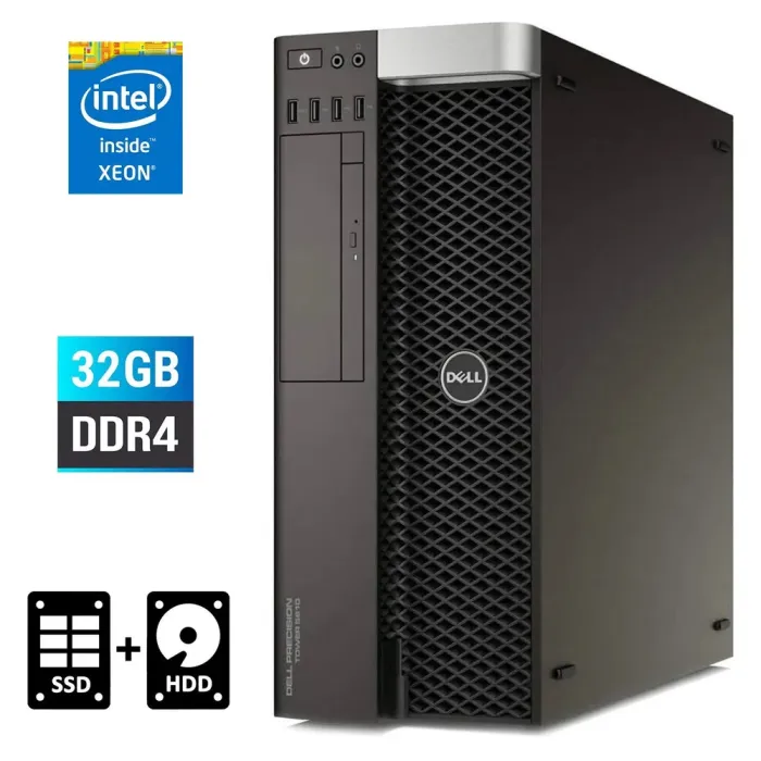 Системний блок Dell Precision 5810 Tower / Intel Xeon E5-1630 v4 (4 (8) ядра по 3,7 - 4,0 ГГц) / 32 ГБ DDR4 ECC / 240 ГБ SSD + 1000 ГБ HDD / без відеокарти / 685 Вт / DVD-RW б/в - зображення 1